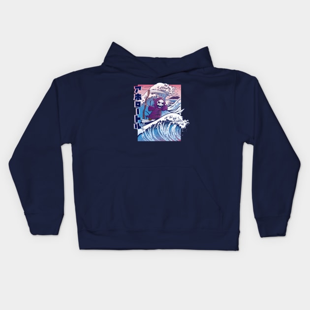 Cool Surfing Grim Reaper Riding a Great Wave Kids Hoodie by SLAG_Creative